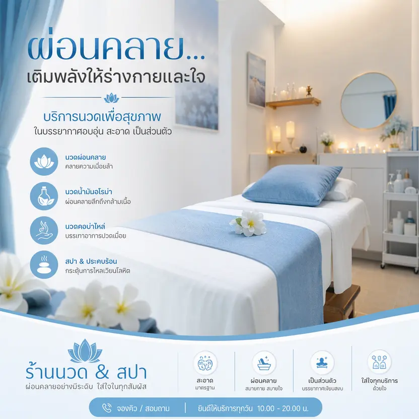 ตัวอย่างภาพคอนเทนต์ AI บรรยากาศห้องสปาและบริการผ่อนคลาย